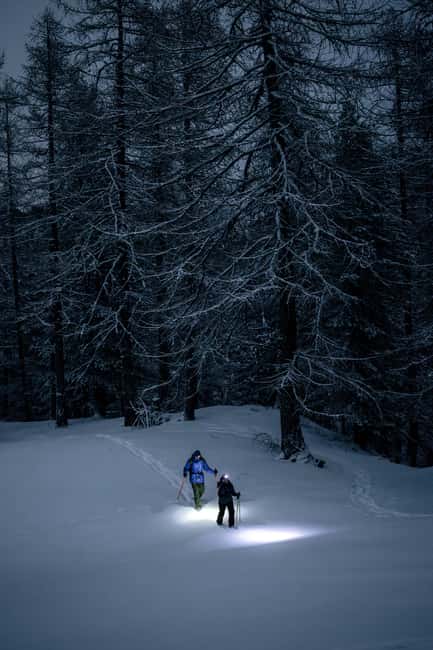 Milky Way: night snowshoe hike with a typical dinner in a mountain hut - One hour through the Thures Valley