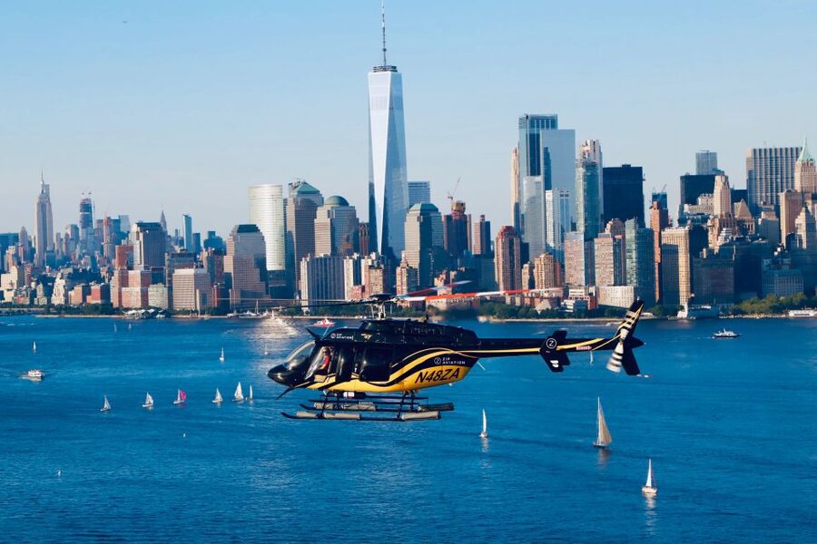 New York City Night Skyline Tour by Helicopter - Boarding a modern helicopter with panoramic windows