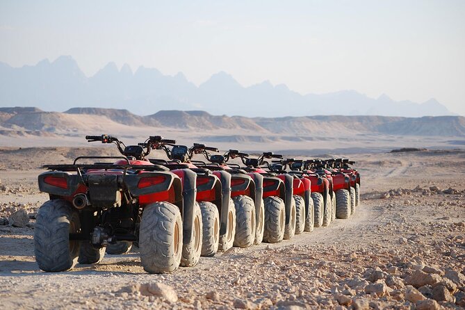 Sharm El Sheikh Super Safari 5<em>1 ATV Quad, Stargazing,Camel Ride,Dinner, Shows – The quad ride is the real highlight’ /></p>
<p><p>If you book this trip mainly for the quad biking, you are likely to get the best value from it. The ride gives you more active time than the camel stop, and the open desert makes a sharper impression than a short circuit near town.</p>
</p>
<p><p>The pace is designed for a mixed group. You first gain confidence on easier ground, then continue through the desert with the guide leading the way. Some people would prefer more pauses for personal photographs, while others will be happy to keep moving. If taking pictures matters to you, tell the guide early that you would like a few safe stops using your own phone.</p>
</p>
<p><p>Be aware that staff may also offer photographs taken during the ride. You can buy photos if you want them, but this is not included. Keep your phone secure and agree on any price before accepting photography help. One account also warned about people taking photos on a phone and then asking for money. A polite no is enough if you do not want the service.</p>
</p>
<p><p>The ride can work well for families with older children who are permitted to operate or share the ATV under the provider’s rules. The tour says most people can participate, but it does not give a detailed minimum age or medical restriction. If anyone in your party has mobility, balance, or back concerns, ask the operator before booking.</p>
</p>
<h2>Camel stop, tea, and a first look at camp life</h2>
<p><img width="669" height="446" decoding="async" src=